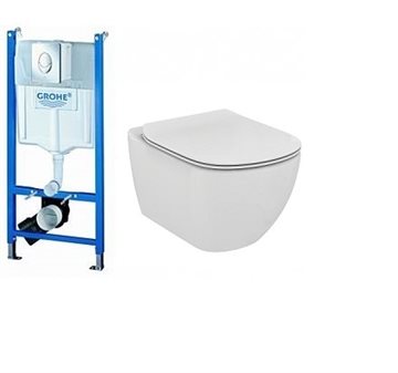 Væghængt Tesi rimless toilet pakke med Grohe cisterne og sæde